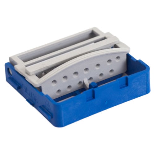PractiPal Compact Bur Stand, Blue. Holds 2 long burs, 5 RA and 8 FG burs