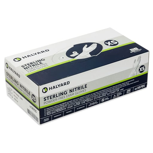 Sterling Nitrile Exam Gloves: X-SMALL 200/Bx. 9.5" length, Powder-free