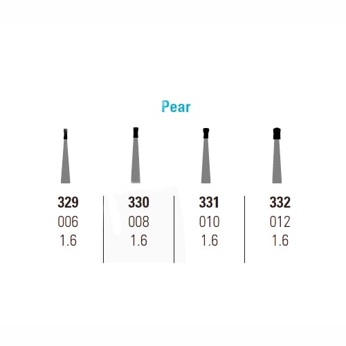 Quala FG #332 pear shaped carbide bur, pack of 10 burs