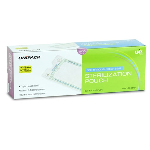UniPack 3.5" x 10" self-sealing see-through sterilization pouch, 200/bx. Triple