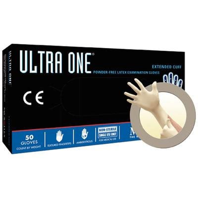 Ultra One Latex glove: X-Large, 50/Bx, Non-Sterile, Powder-Free, Textured