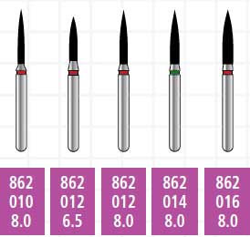 Alpen x1 FG #862.012 Fine Grit, Flame Shaped, Single Use Diamond Bur. Package