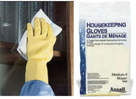 Ansell Latex Housekeeping Gloves: Medium, Reusable, Flocklined, Patterned