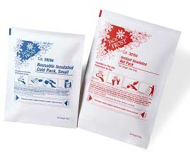 Jack Frost 6" x 8-3/4" Single-Use Instant Insulated Hot Packs. Box of 24 Packs