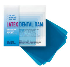 Crosstex 5" x 5" Medium, Blue Unflavored Latex Dental Dam. Box of 52 sheets