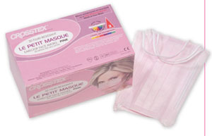 Le Petit Masque Pink With A Purpose 50/Box. Pink Earloop Mask, three-quarters