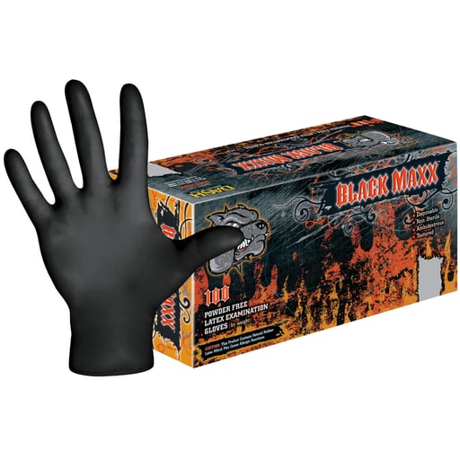 Black Maxx Latex Exam Gloves: Medium, Black Color, Powder-free, Fully Textured