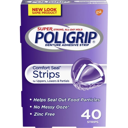 Poligrip Super Denture Adhesive Comfort Seal Strips, 24 - 40 Strips/Box