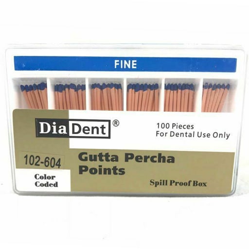 DiaDent Fine, Blue Gutta Percha Points, Hand Rolled, Spillproof box of 100