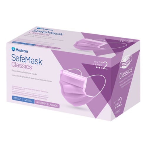 SafeMask Classics ASTM Level 2 Procedure Earloop Face Mask, BFE/PFE ≥ 98%, Lavender, 50/Bx.