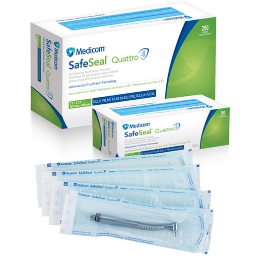 SafeSeal Quattro 3.50" x 9" Self-Sealing Sterilization Pouches 200/Pk