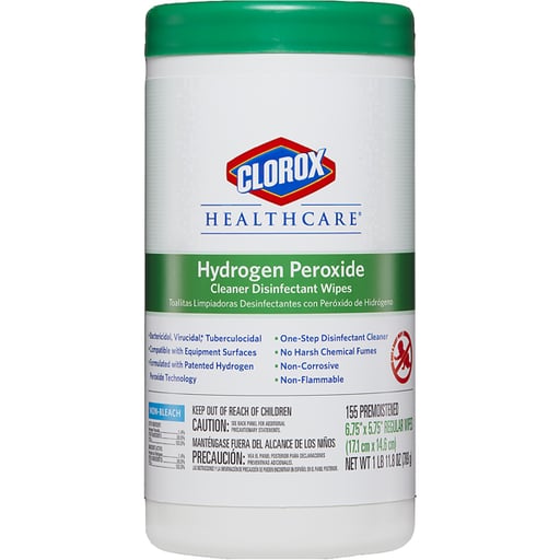 Clorox HealthCare Hydrogen Peroxide Wipes 155/Can. 5.75" x 6.75". Non-Bleach