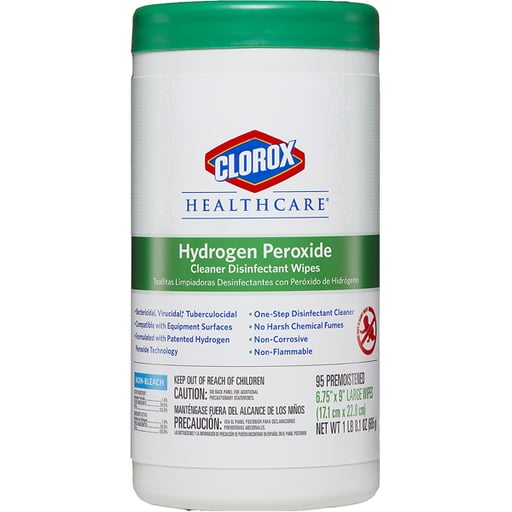 Clorox HealthCare Hydrogen Peroxide Wipes 95/Can. 6.75" x 9". Non-Bleach