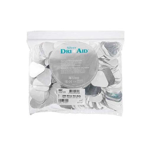 Silver Dri-Aid Small, Cotton Roll Substitute with Reflective Backing, 250/Pk