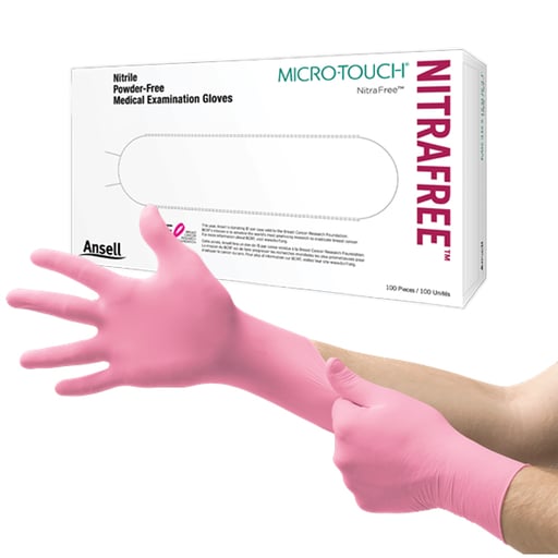 Micro-Touch NitraFree Nitrile, X-Small Powder-Free Exam Gloves, Pink