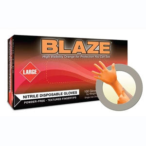 Blaze Orange Nitrile Exam Gloves, LARGE, powder-free, non-sterile, textured