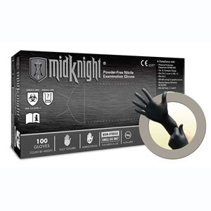 MidKnight Nitrile exam gloves: X-Small, 100/Bx, Black, powder-free
