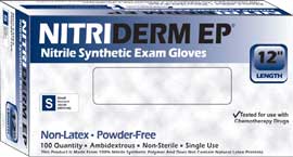 Nitriderm EP Nitrile Exam gloves: SMALL Non-Sterile, Powder-Free, Smooth, Blue