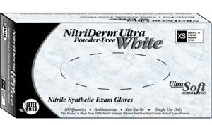 NitriDerm Ultra White Nitrile Exam Gloves: Large, Non-Sterile, Powder-Free