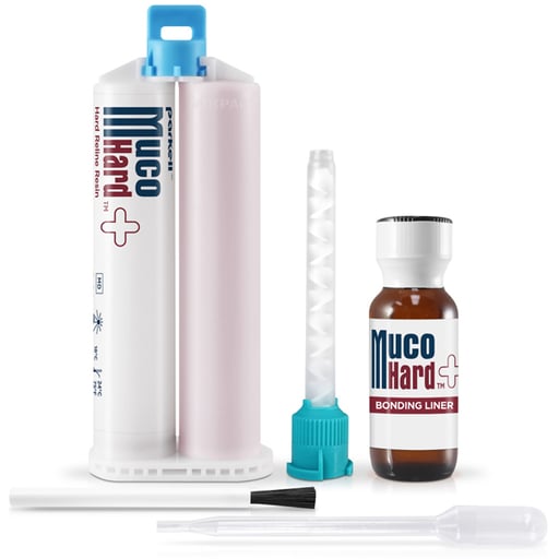 MucoHARD+ Hard Denture Reline Kit, Self Cure, Translucent Pink, Single Kit. Includes: