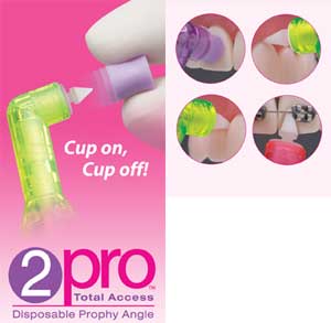 2pro Total Access Prophy Angle with Firm/Short Blue Cup. Features a patented
