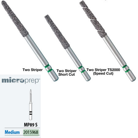 Two Striper ShortCut FGSS MP 89 S Medium Diamond Burs, Micro-Prep, Short Shank