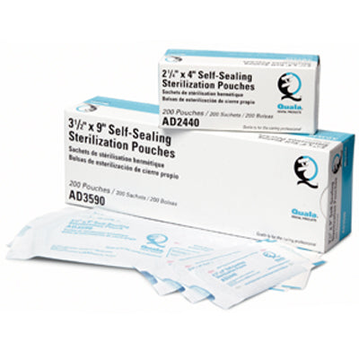 Quala 2.25" x 4" self-sealing sterilization pouch, paper/blue film