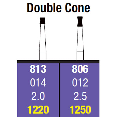 Spring FG #1250 Medium grit Double Cone single-use diamond burs, pack of 25