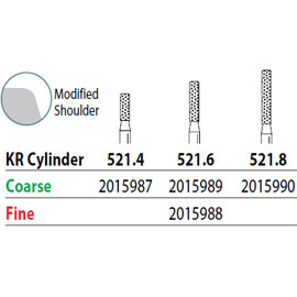 Two Striper FG #521.4 KR Cylinder Coarse Diamond Bur, Pack of 5. KR Modified
