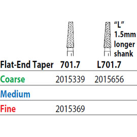 Two Striper FG 701.7 Coarse Diamond Bur Flat-End Taper. Pack of 5