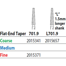 FG L701.9 Coarse Diamond Bur Flat-End Taper. Pack of 5.