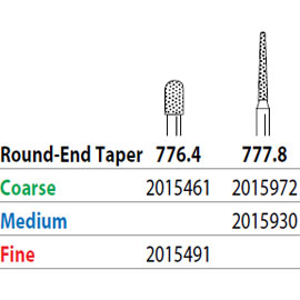 Two Striper FG 777.8 Coarse Diamond Bur Round-End Taper. Pack of 5