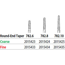 Two Striper FG 782.6 Fine Diamond Bur Round-End Taper. Pack of 5