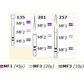 Two Striper FG #135 MF-3 MFS finishing diamond bur, pack of 5