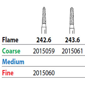 Two Striper FG #242.6 Fine Grit Diamond Bur, Flame Shaped. Pack of 5