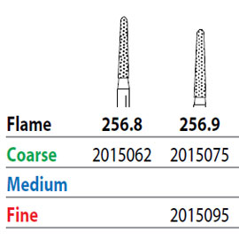 Two Striper FG #256.9 Fine Diamond Burs, Flame shaped. Pack of 5