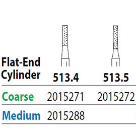Two Striper FG #513.5 Coarse Diamond Bur, Flat-End Cylinder. Pack of 5