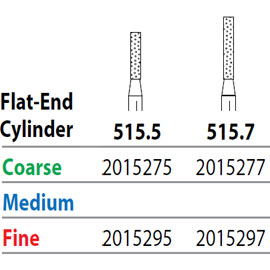 Two Striper FG #515.5 Fine Diamond Bur, Flat-End Cylinder. Pack of 5