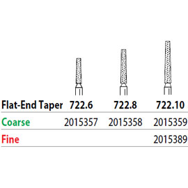 Two Striper FG 722.10 Coarse Diamond Burs, Flat-End Taper. Pack of 5