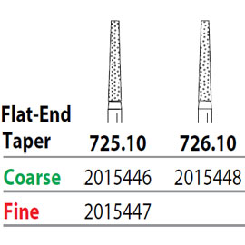 Two Striper FG 725.10 Fine Diamond Burs, Flat-End Taper. Pack of 5