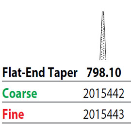 Two Striper FG 798.10 Fine Diamond Burs, Flat-End Taper. Pack of 5