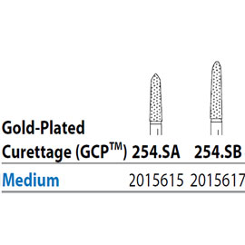 Two Striper FG 254.SA Medium Diamond Burs, Gold-Plated Curettage, 7mm Cutting