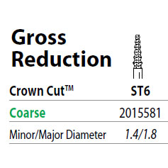 Two Striper FG #ST6 Gross Reduction Coarse Diamond Bur, Crown Cut. Pack of 5