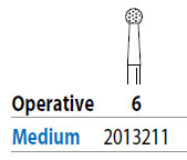 Two Striper FG #6 Medium Grit Operative Diamond Bur. Pack of 5