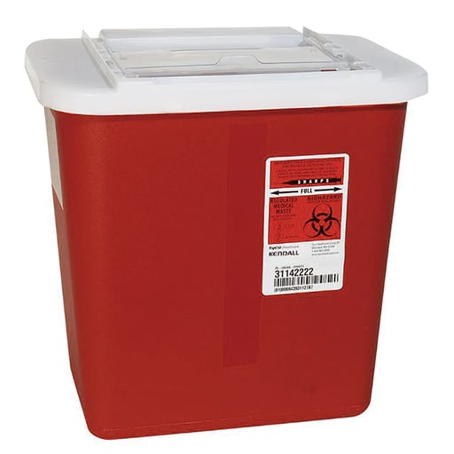 Sharps Container 2 Gallon Red, Sliding Translucent Lid. 10.1"H x 7-1/4"D x 8-1/2"W