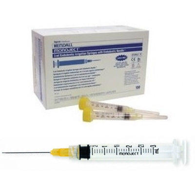 Monoject #513 ED 3cc Irrigating Syringes with 27 gauge x 1.25" Needle, Yellow