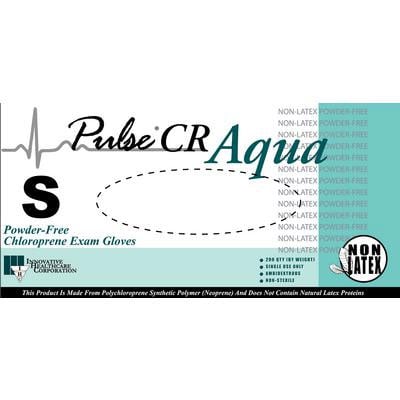 Pulse CR Chloroprene Exam Gloves, Small, 200/Bx, Powder-Free, Textured, Aqua
