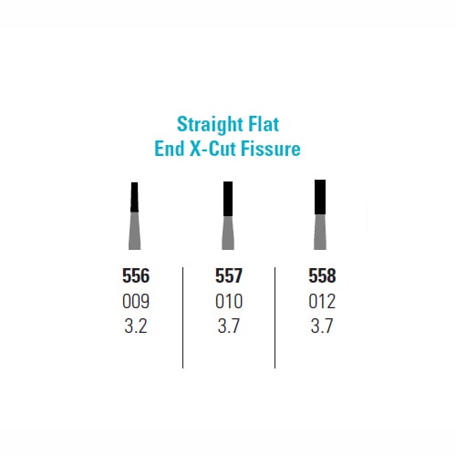 Quala FG #558 Straight Flat End Crosscut Fissure Carbide Bur, Package of 50 burs