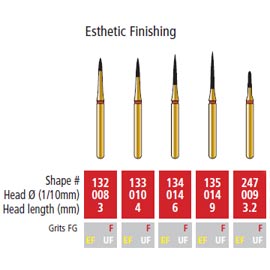 Alpen FG #133.010 Fine Grit, Esthetic Finishing Diamond Bur. Package of 5 Burs