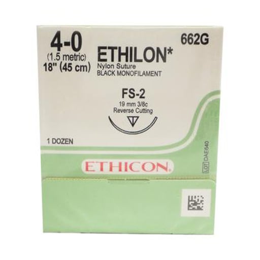 Ethicon Ethilon 4/0, 18" Black Monofilament Non-Absorbable Nylon Suture, 12/Box